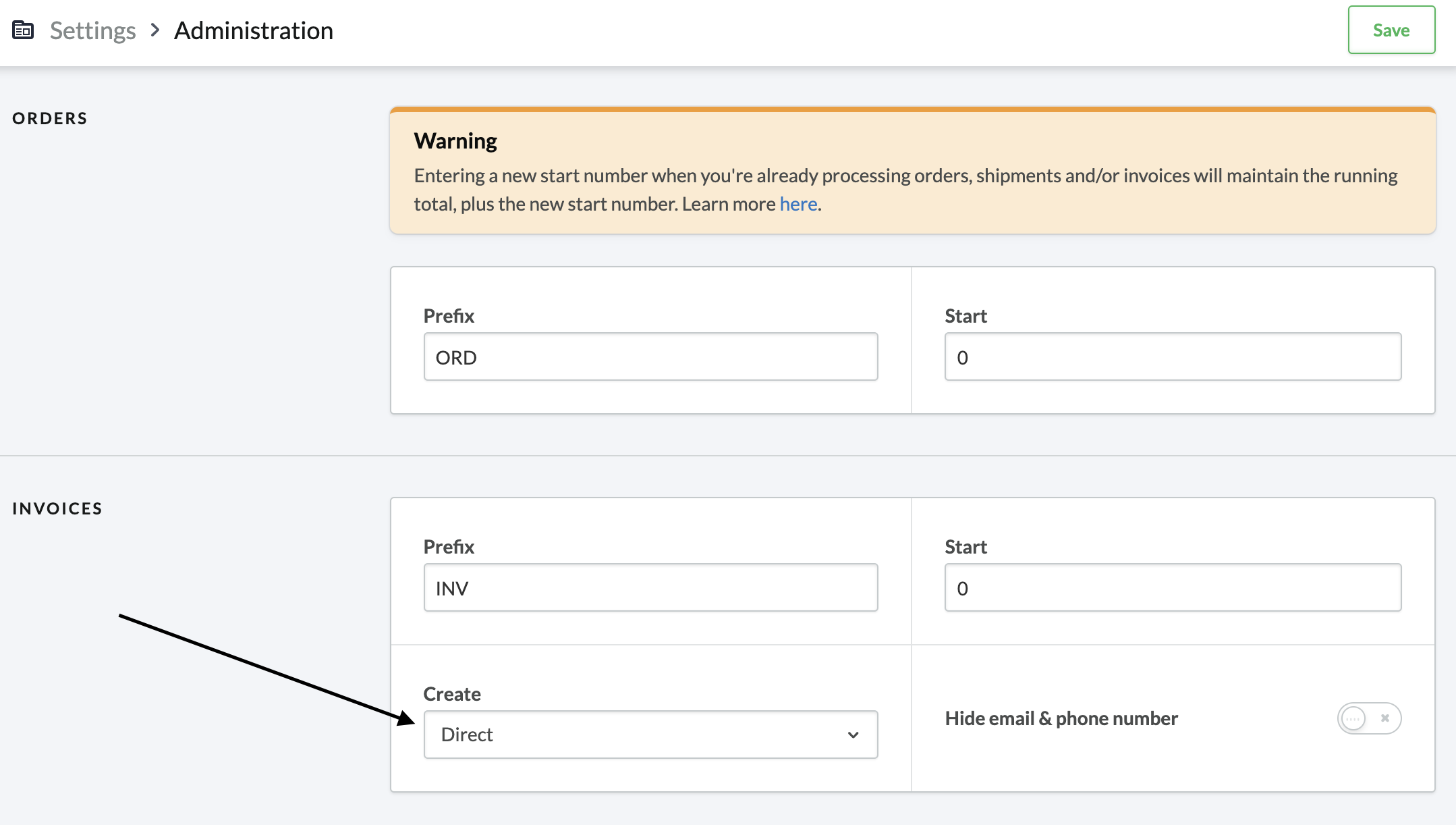 Lightspeed eCom Store Back Office - Invoice Settings